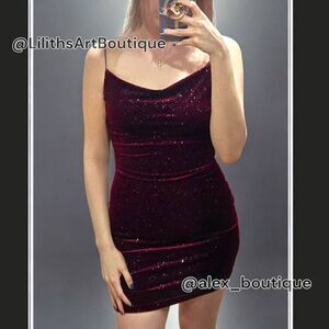 Windsor Velvet Glitter Bodycon Mini Dress(C025)-Size S for Women